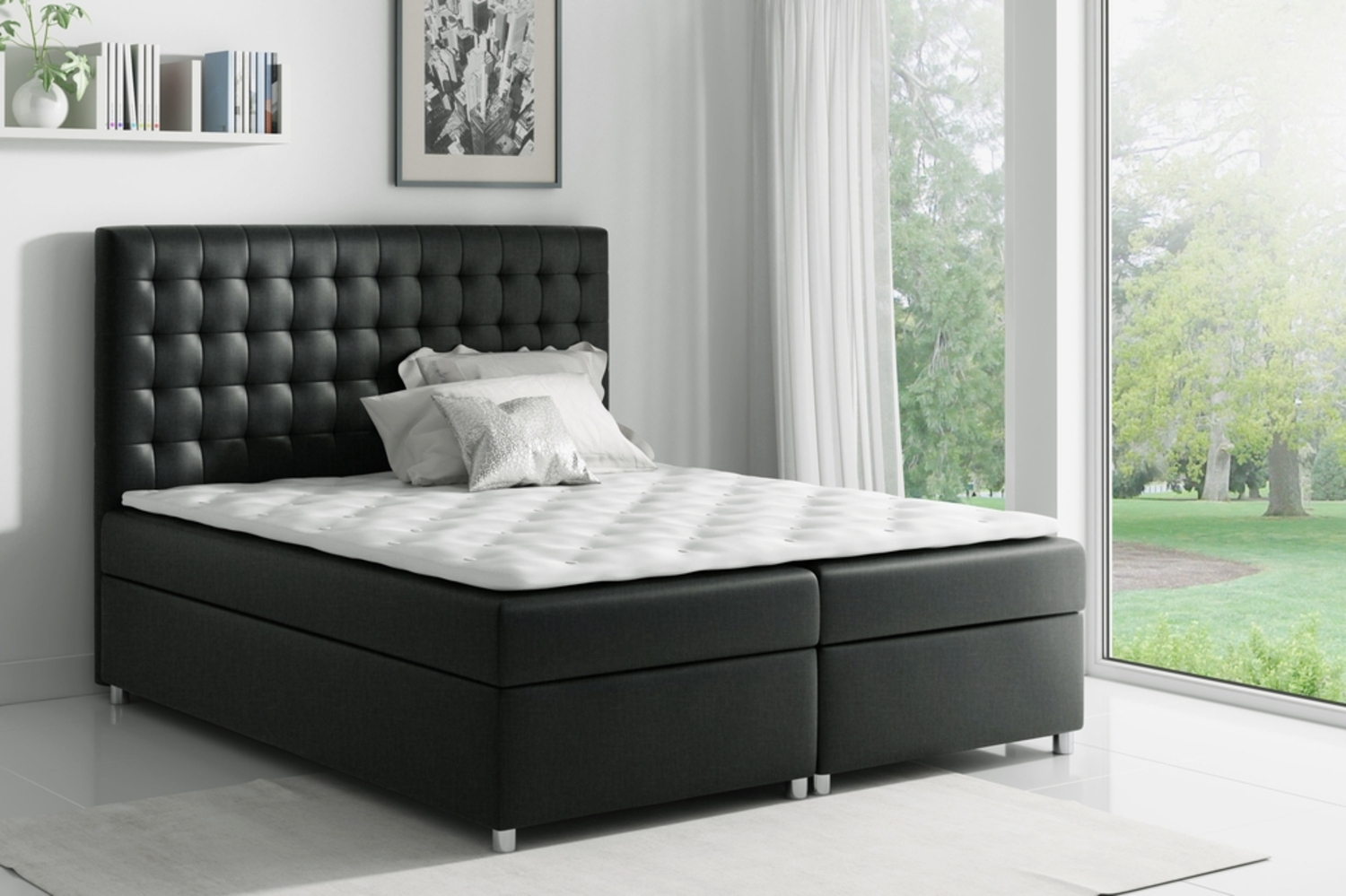 99rooms Fortuna Boxspringbett Strukturstoff 200x200 cm Schwarz Bild 1