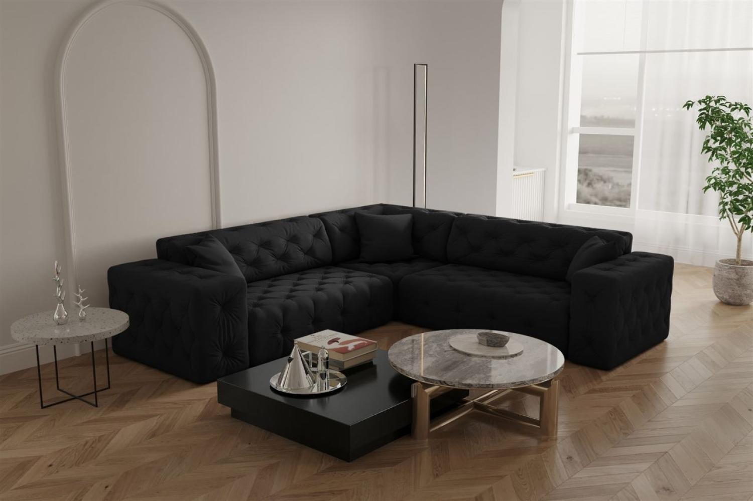 Ecksofa Designersofa CHANTAL in Stoff Opera Velvet Schwarz Seite Universal Bild 1