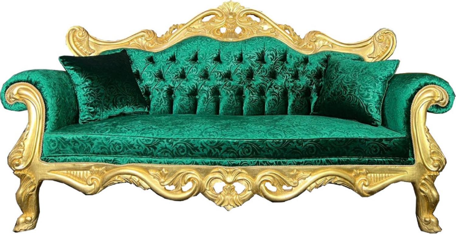 Pompöös by Casa Padrino Luxus Barock 3er Sofa Grün Bouquet Muster / Gold - Pompööses Barock Sofa designed by Harald Glööckler - Barock Wohnzimmer Möbel Bild 1