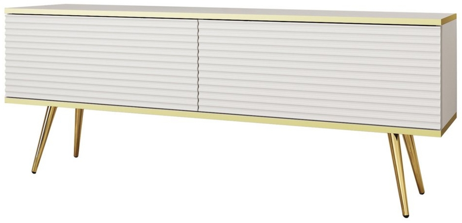 MOEBLO TV-Board Dayn Wave new (Lowboard Fernsehtisch TV Bank TV Tisch Fernseher Tisch TV Möbel, goldene/schwarze Metallbeine), 135/175 x 30 x 32 Bild 1