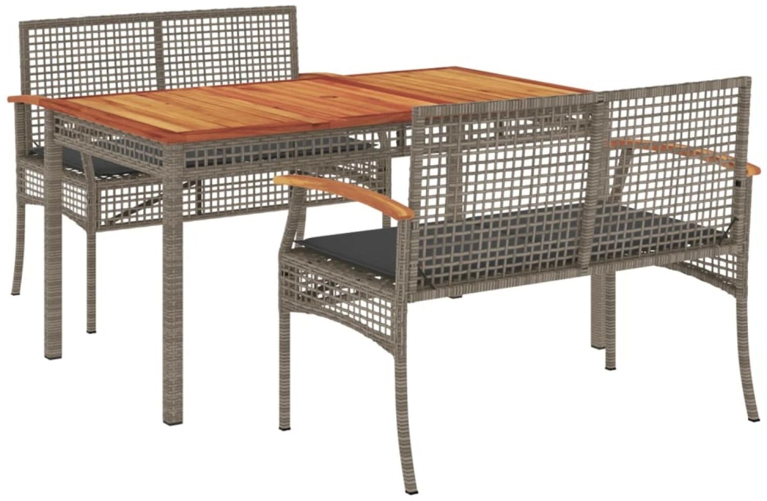 vidaXL 3-tlg. Garten-Essgruppe mit Kissen Grau Poly Rattan 3213575 Bild 1