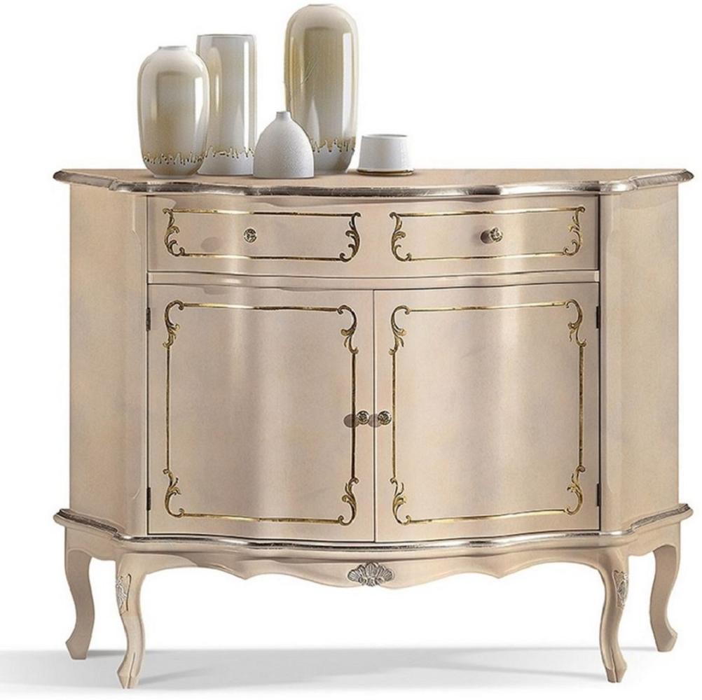 Casa Padrino Luxus Barock Sideboard Beige / Silber / Gold - Prunkvoller Massivholz Schrank mit 2 Türen und Schublade - Barock Wohnzimmer & Hotel Möbel - Luxus Qualität - Made in Italy Bild 1