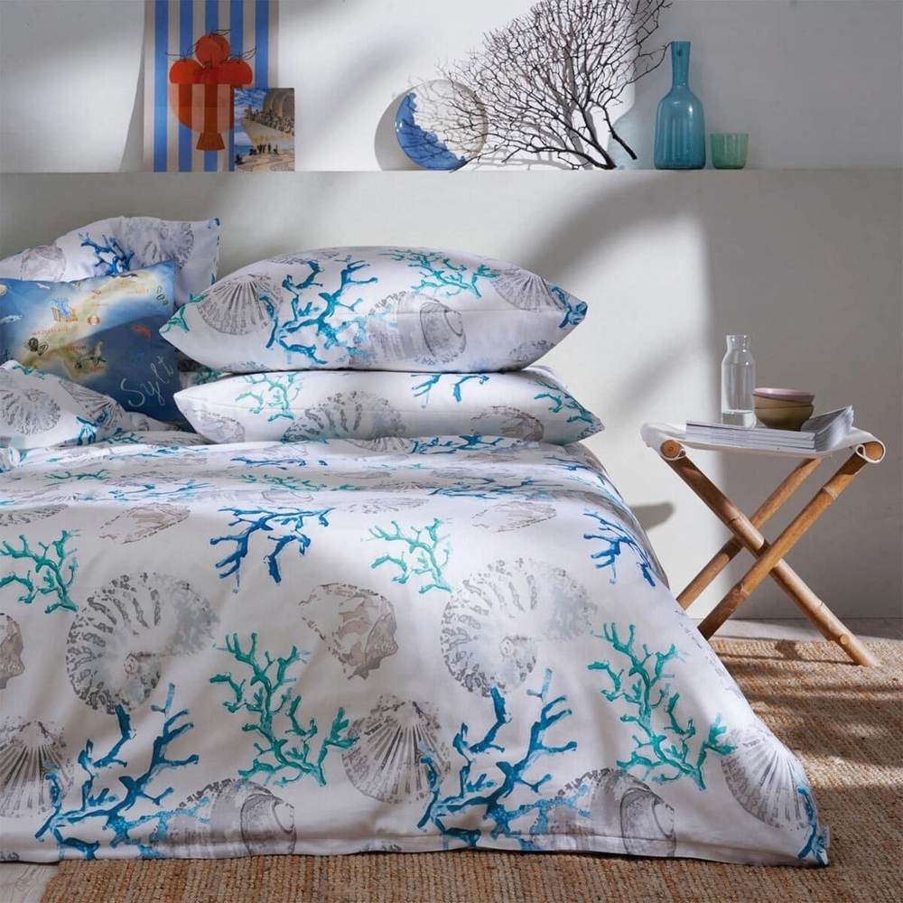 Apelt Mako-Satin Bettwäsche Coral blau|155x220 cm + 80x80 cm Bild 1