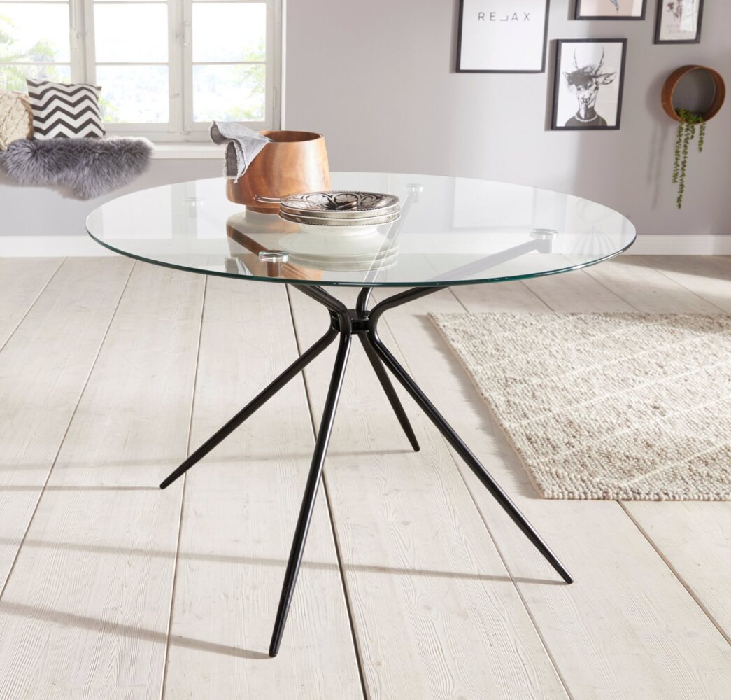 INOSIGN Glastisch Silvi, TOPSELLER! (Esstisch, Glastisch, OTTOs Choice), rund, Ø 110 cm, schwarzes Metallgestell Bild 1
