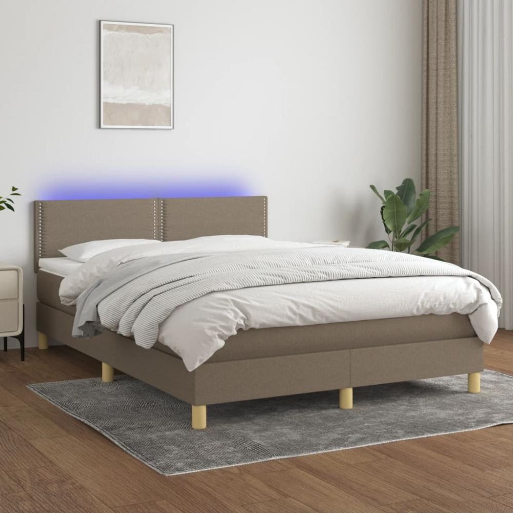 Boxspringbett mit Matratze & LED Stoff Taupe 140 x 200 cm Bild 1