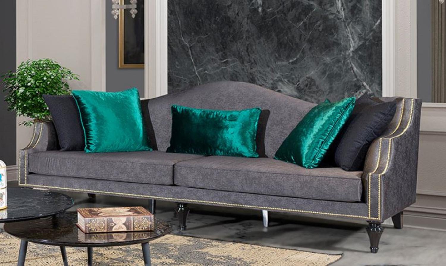 Casa Padrino Luxus Barock Sofa Grau / Schwarz / Gold - Prunkvolles Wohnzimmer Sofa im Barockstil - Barock Wohnzimmer Möbel Bild 1