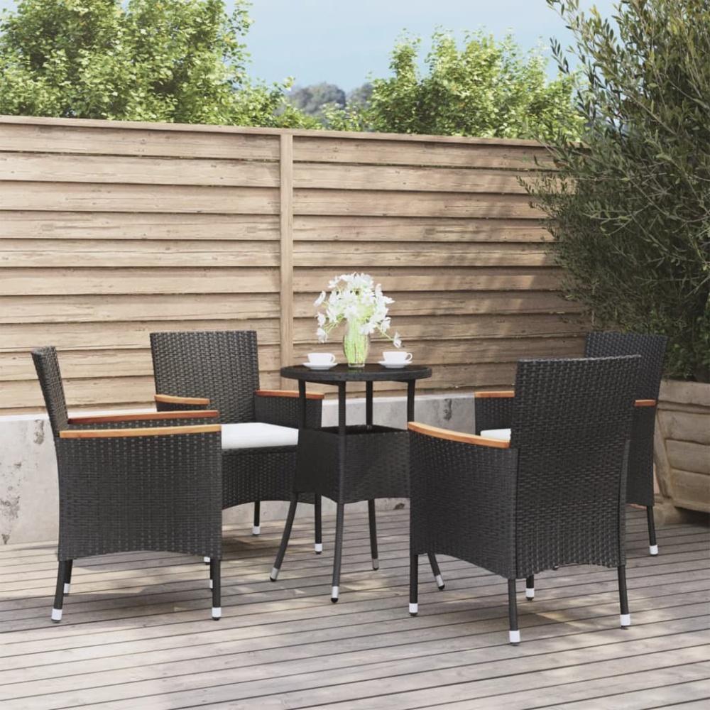 vidaXL 5-tlg. Garten-Bistro-Set mit Kissen Schwarz Poly Rattan Bild 1