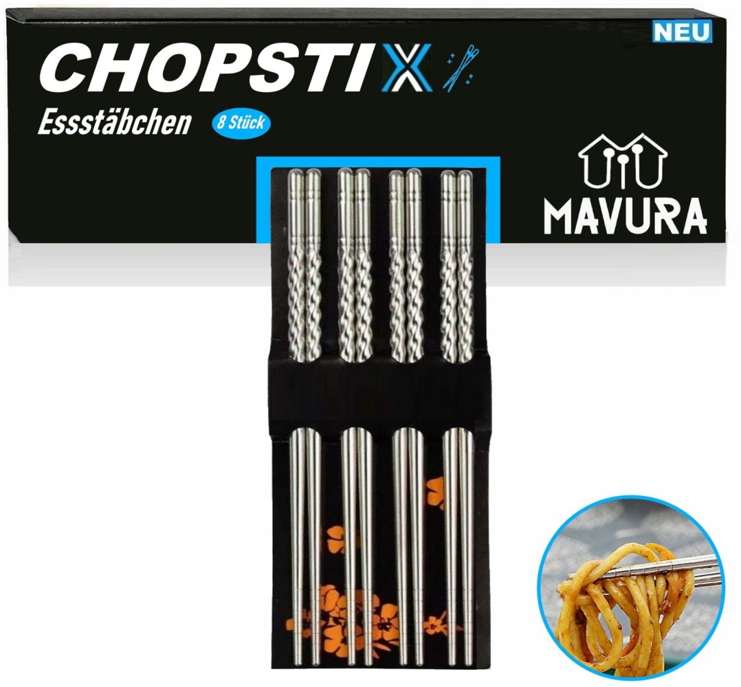 MAVURA Essstäbchen CHOPSTIX Edelstahl Asia Stäbchen Set Chinesische Chopsticks, Japanische Essstäbe Asiatische Ess Stäbchen wiederverwendbar Bild 1