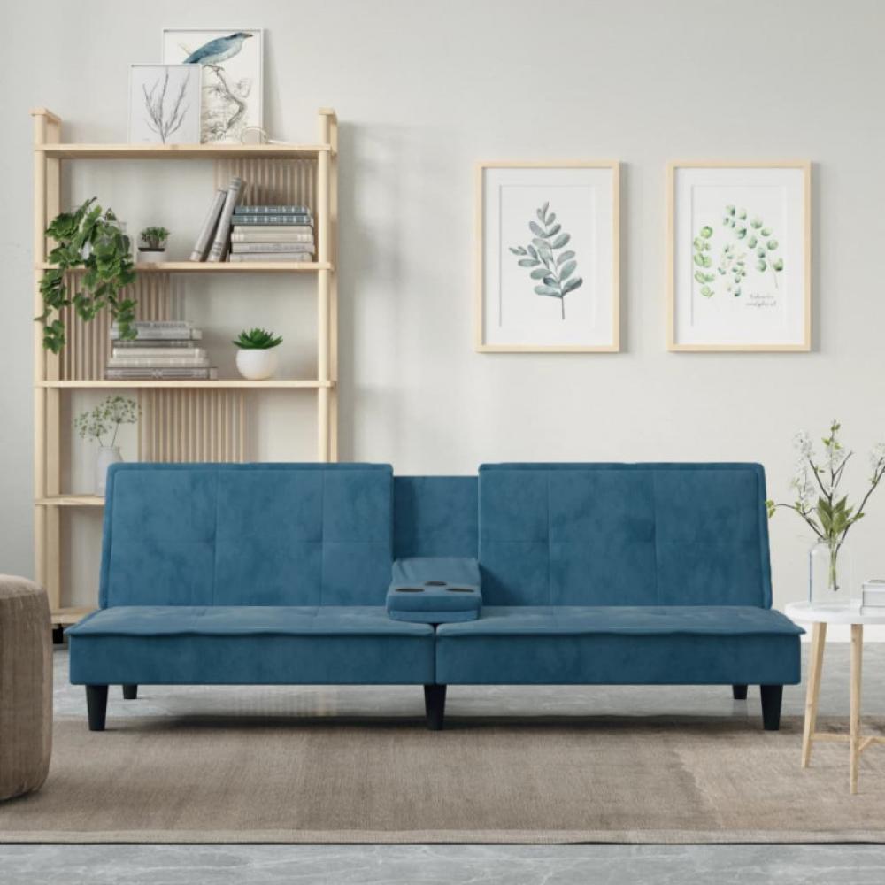 Schlafsofa mit Getränkehaltern Blau Samt (Farbe: Blau) Bild 1