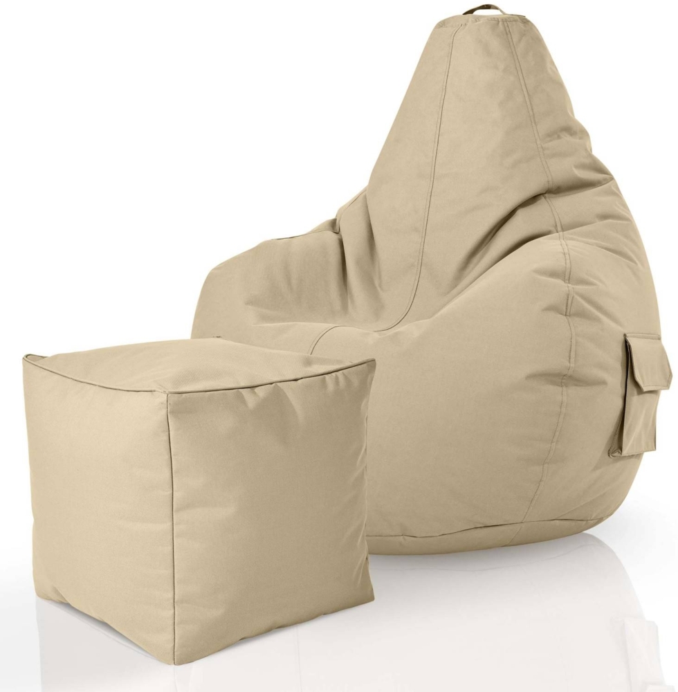 Green Bean® Bean Bag-Sitzsack + Hocker, 2er-Set, waschbar & schmutzabweisend, Polyester / PVC, EPS-Füllung, Beige Bild 1
