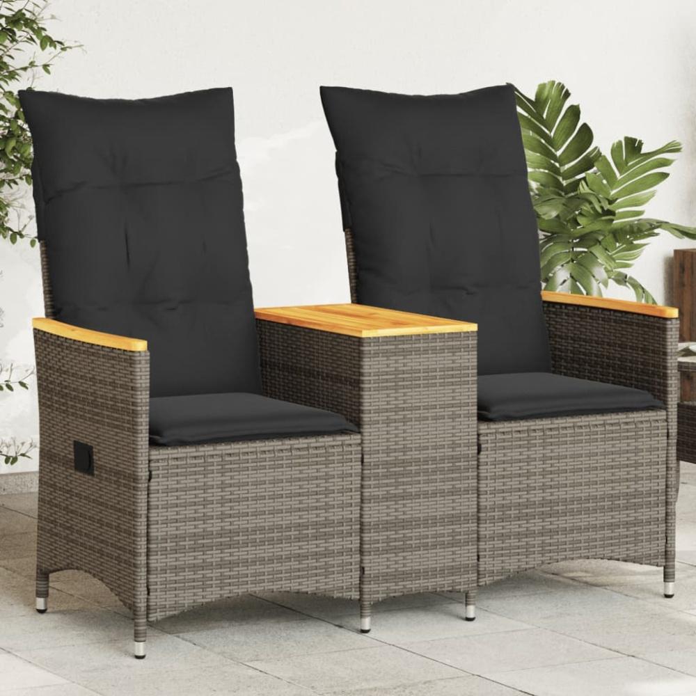 vidaXL Gartensofa 2-Sitzer Verstellbar mit Tisch Grau Poly Rattan 365721 Bild 1