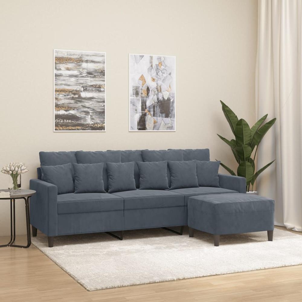 vidaXL 3-Sitzer-Sofa mit Hocker Dunkelgrau 180 cm Samt 3201108 Bild 1