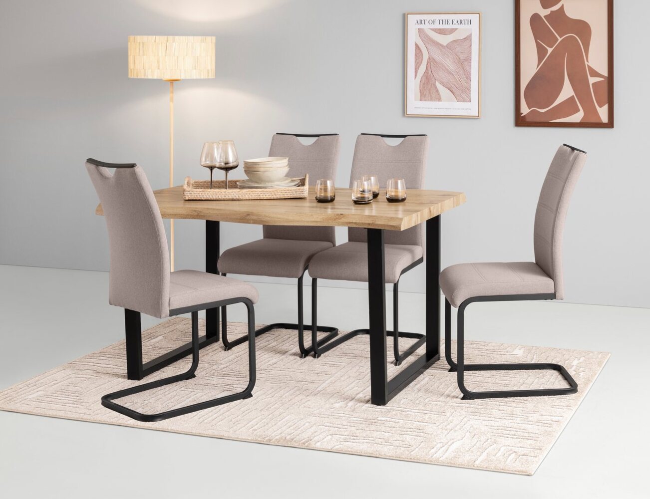 HELA Essgruppe GISELLE Esszimmer, Essgruppe, Sitzgruppe TOPSELLER!, (Set, 5-tlg, 5er Set, Tisch plus 4 Stühle), Esstisch U-Gestell Metall, Tischplatte mit Baumkante, OTTOs Choice Bild 1