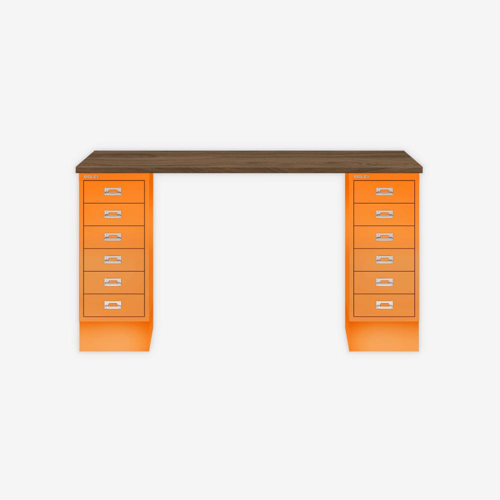 MultiDesk, 2 MultiDrawer mit 6 Schüben, Dekor Nussbaum, Farbe Orange, Maße: H 740 x B 1400 x T 600 mm Bild 1