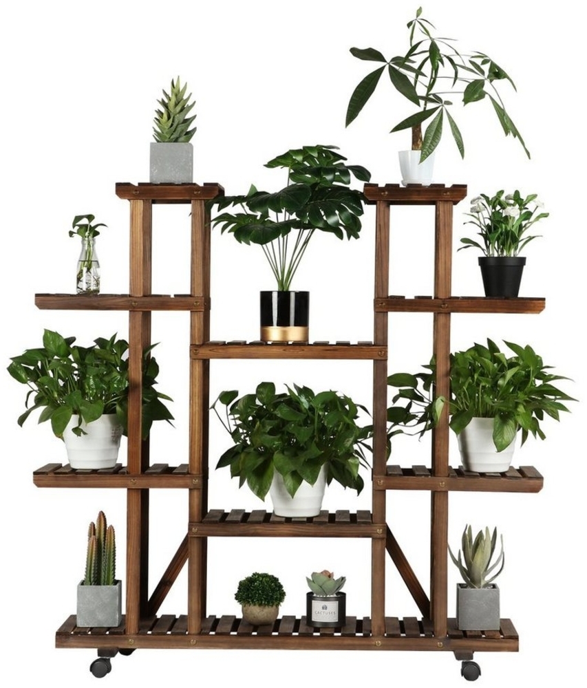 Yaheetech Blumenständer, Blumenregal aus Holz mit Rädern Bild 1