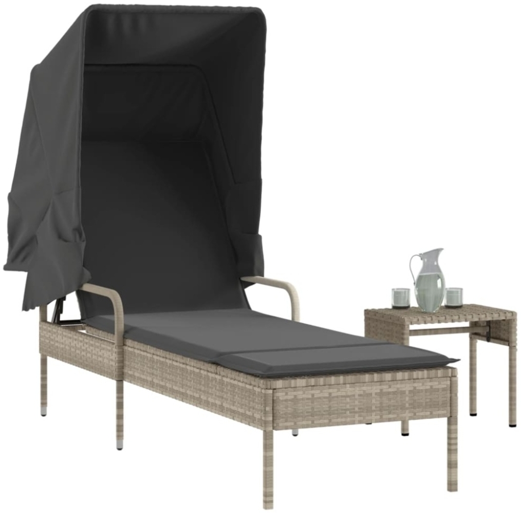 vidaXL Sonnenliege mit Dach und Tisch Hellgrau Poly Rattan 368202 Bild 1