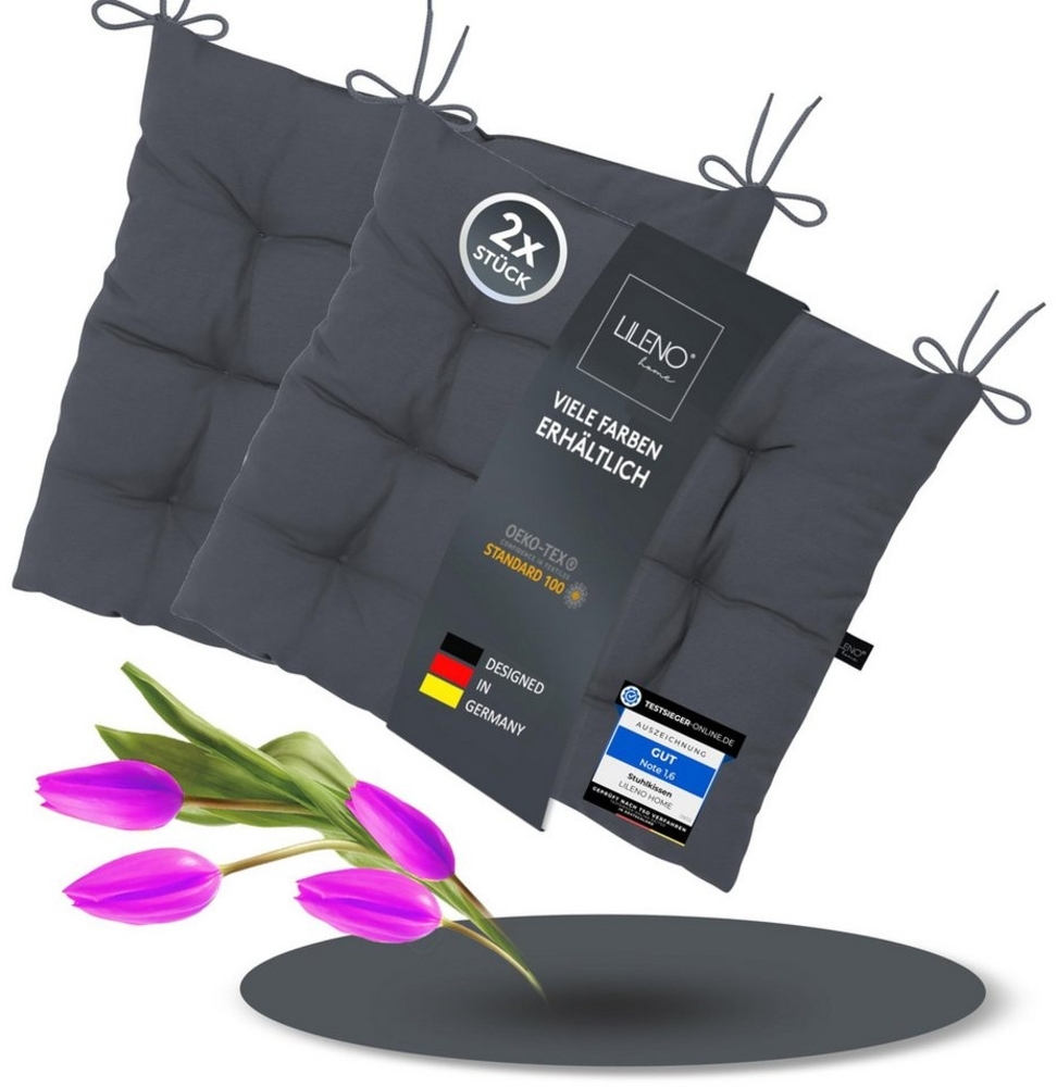 LILENO HOME Stuhlkissen Sitzkissen für Gartenstuhl, Küchenstuhl oder Esszimmerstuhl 40 x 40 x 6 cm, Bequeme Indoor u. Outdoor Stuhlauflage als Stuhl Kissen Dunkelgrau Bild 1