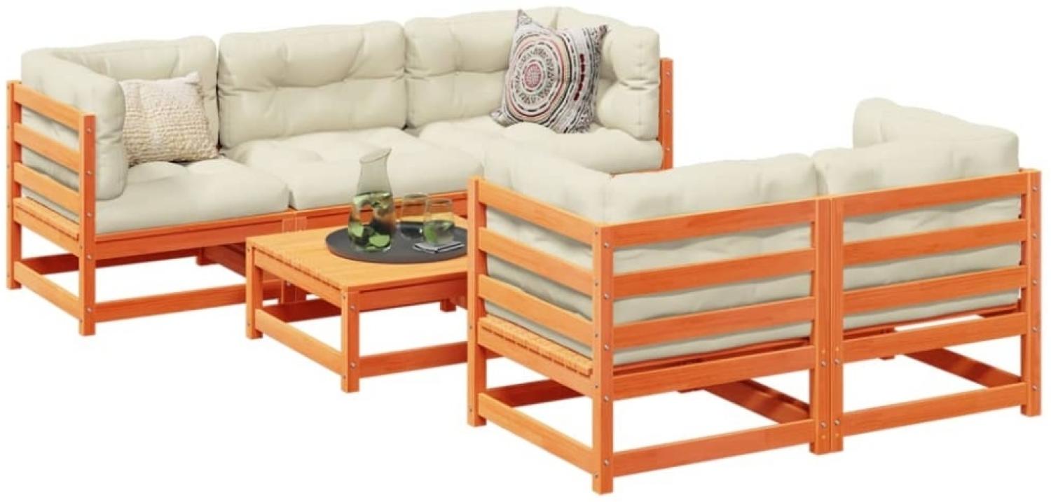 vidaXL 6-tlg. Garten-Sofagarnitur mit Kissen Wachsbraun Kiefernholz 3299291 Bild 1