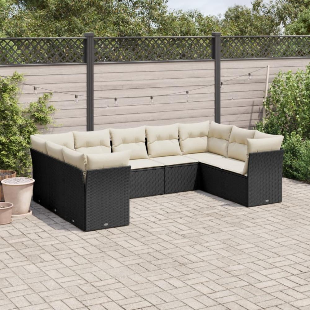 vidaXL 9-tlg. Garten-Sofagarnitur mit Kissen Schwarz Poly Rattan 3218126 Bild 1