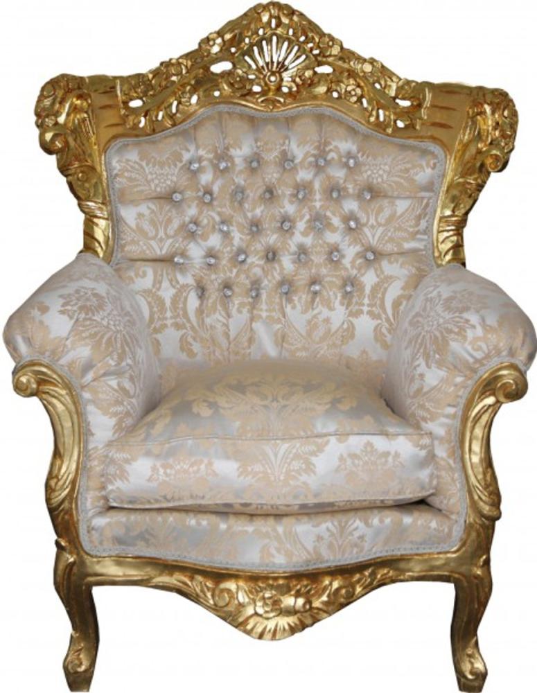 Casa Padrino Barock Sessel King Mod2 Creme Gold Muster / Gold mit Glitzersteinen 85 x 60 x H. 116 cm Bild 1