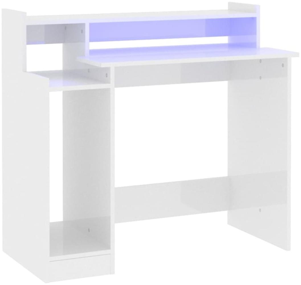 Schreibtisch mit LEDs, Holzwerkstoff, Hochglanz-Weiß, 97x45x90 cm Bild 1