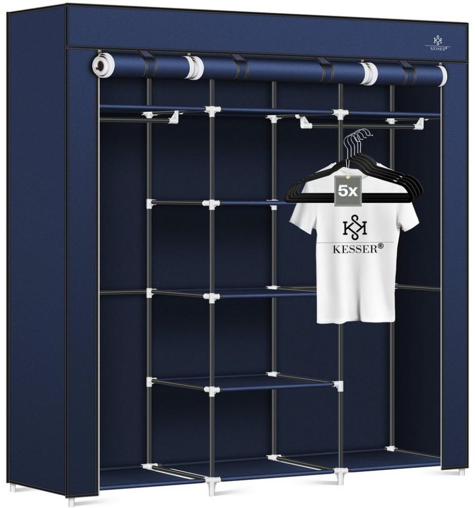 KESSER® Kleiderschrank Stoffschrank Stabil mit Kleiderstange & Ablagen, Inkl. 5x Kleiderbügel, Stoff Faltschrank für Schlafzimmer, Ankleidezimmer Garderobe mit Kleiderständer 150x45x175cm Navyblau Bild 1