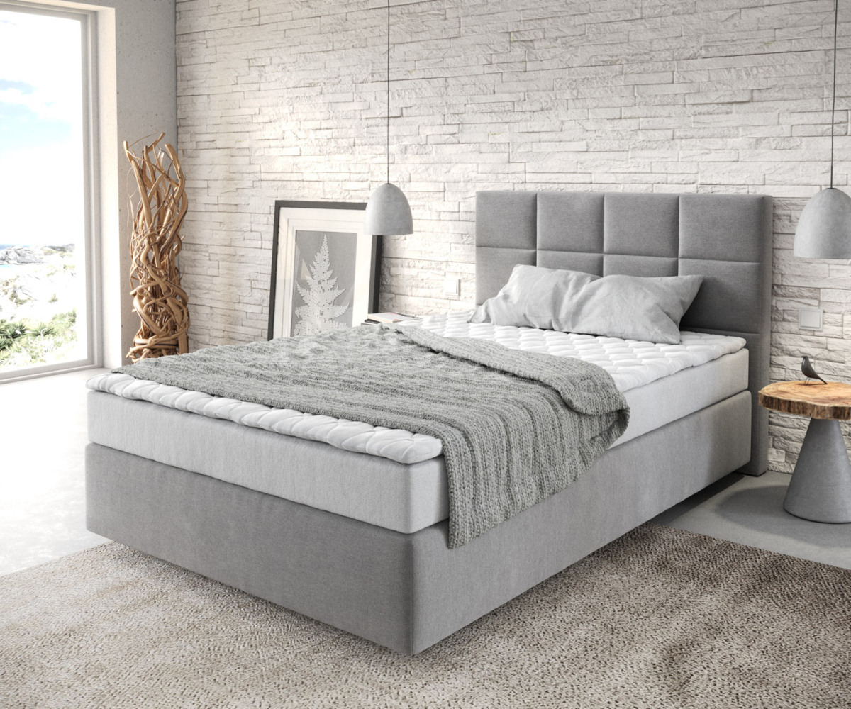 Boxspringbett Dream-Fine 120x200 cm Mikrofaser Grau mit Matratze und Topper Bild 1
