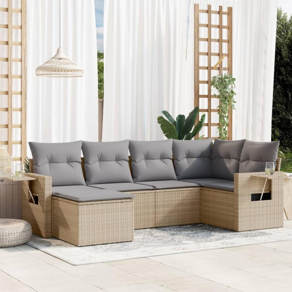 vidaXL 6-tlg. Garten-Sofagarnitur mit Kissen Beige Poly Rattan 3220458 Bild 1