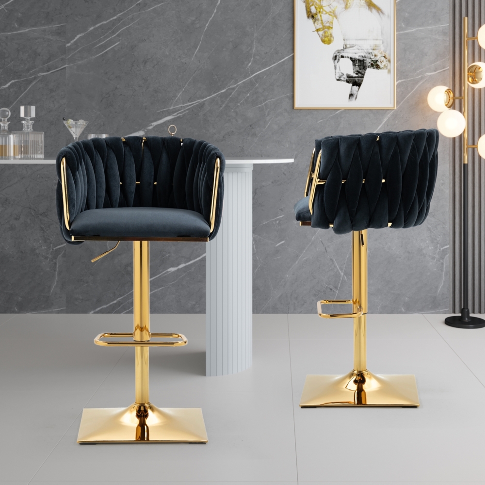 LVHOM Barhocker 2er Set, 360° drehbare moderne Samt-Barstühle, drehbare Küchenhocker, goldene Stuhlbeine Bild 1