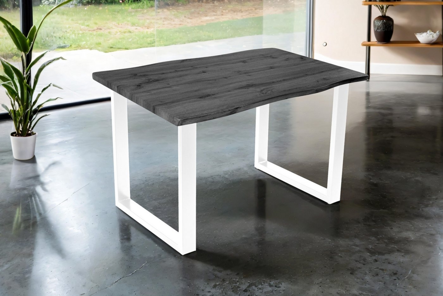 SAM® Esstisch Thoran, Holz-Optik Grau, U-Metallgestell, Baumkante Bild 1