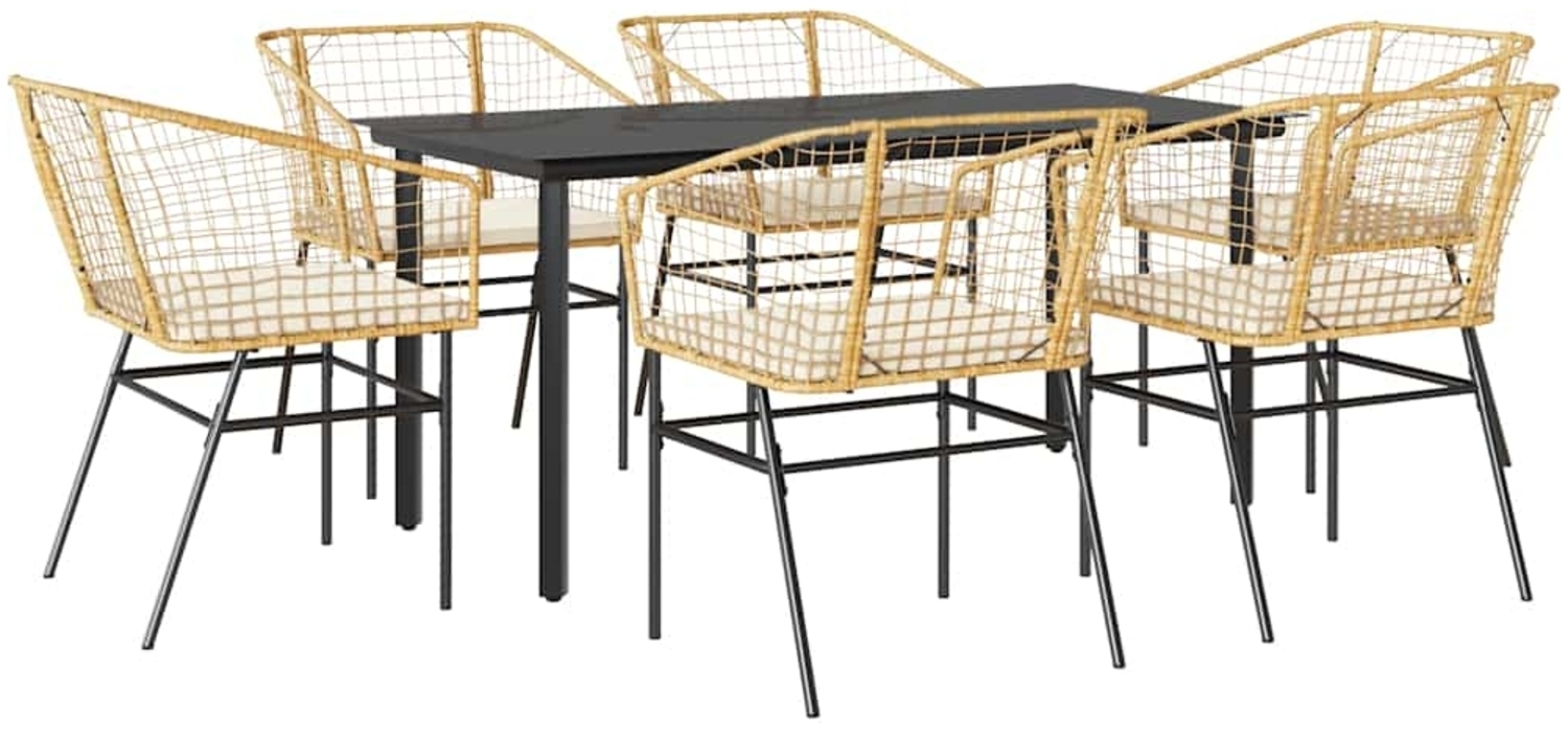 vidaXL 7-tlg. Garten-Essgruppe mit Kissen Braun Poly Rattan Glas 3334608 Bild 1
