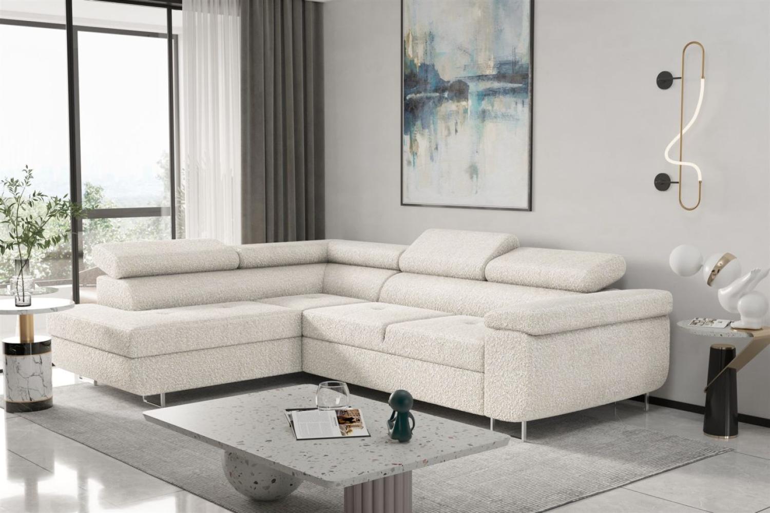 Couchgarnitur JADE Stoff Beige mit Schlaffunktion Ottomane Links Bild 1