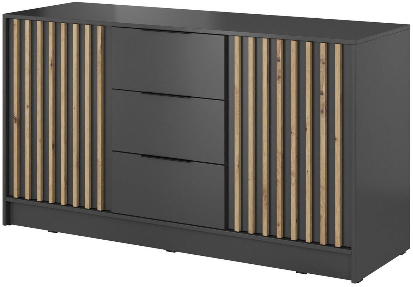 MOEBLO Kommode JOHN 3D (dekorative Lamellen Schrank Sideboard mit 2 Türen und 3 Schubladen, Moderne Wohnzimmer Schlafzimmer Möbel Kommode für Wohnzimmer), (BxHxT): 155x86x45 cm Bild 1