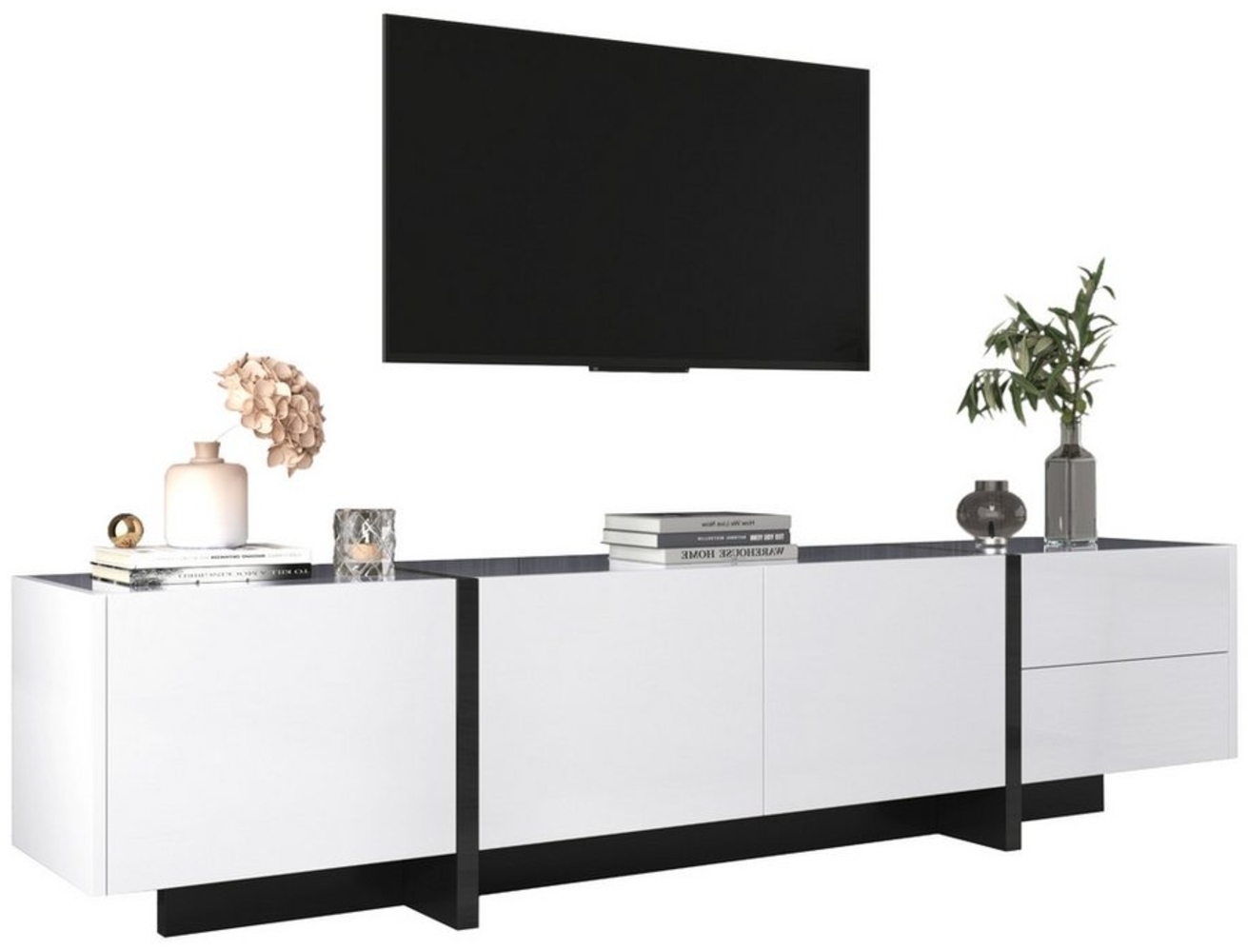 BlingBin TV-Schrank lowboard (1-St, Hochglanz-Weiß und Schwarz, Breite 190 cm) Drei Türen,zwei Schubladen,mit Regalen Bild 1