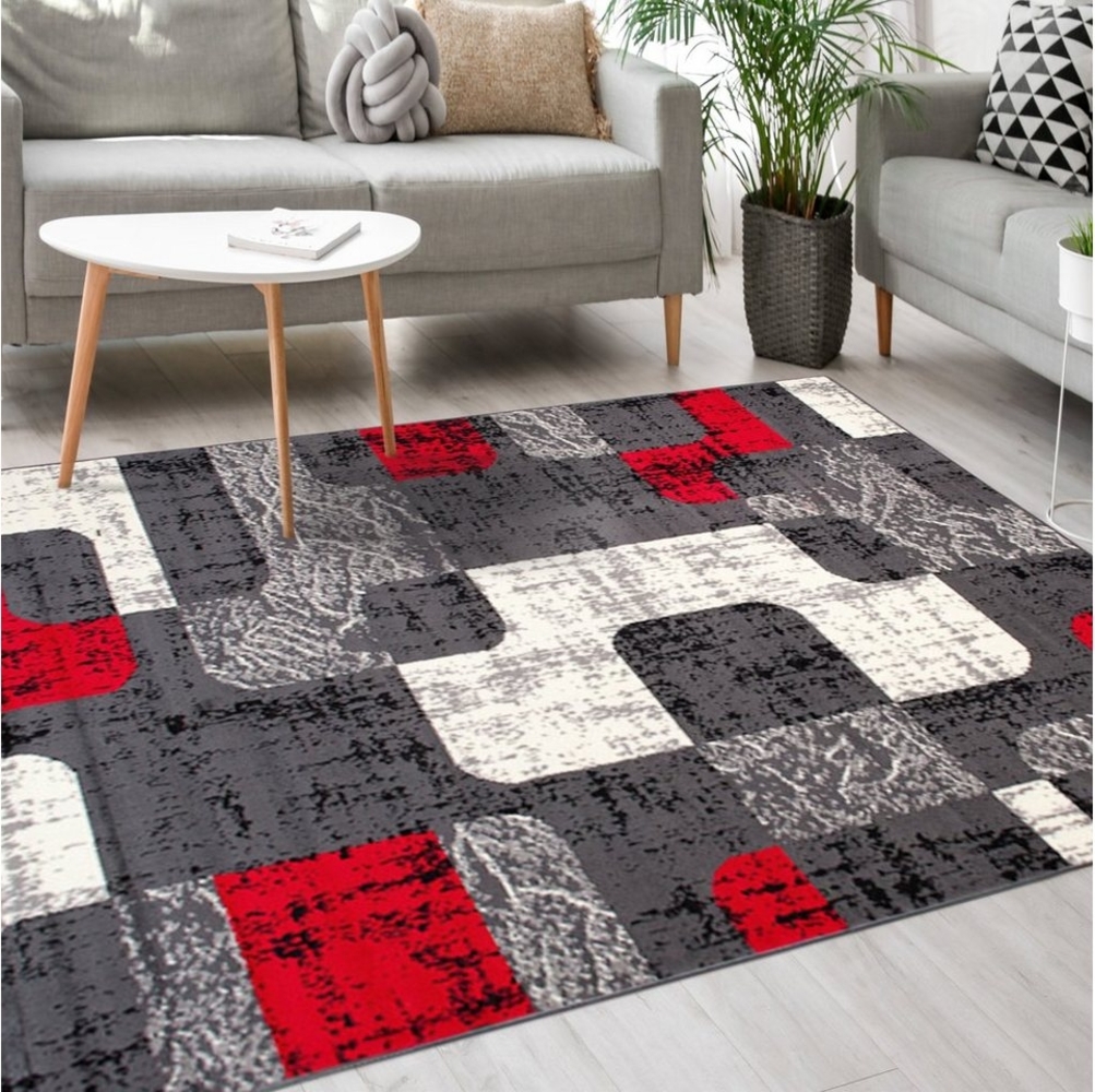 Mazovia Designteppich Modern Teppich Kurzflor Wohnzimmerteppich Robust und pflegeleicht GRAU, 80 x 150 cm, Fußbodenheizung,Allergiker geeignet,Farbecht,Pflegeleicht,Geometrisch Bild 1