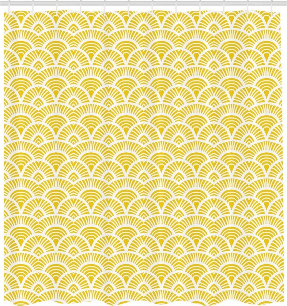 Abakuhaus Duschvorhang Moderner Digitaldruck mit 12 Haken auf Stoff Wasser Resistent Breite 175 cm, Höhe 180 cm, Gelb Vintage Bohem Geometric Bild 1