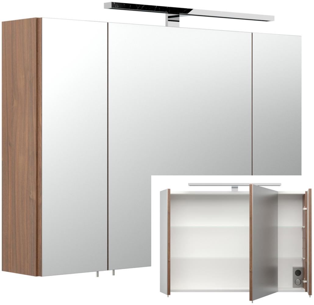 Spiegelschrank 90cm Walnuss Nb. RIMAO-100 mit LED-Beleuchtung B/H/T ca. 90/62-67/17 cm Bild 1