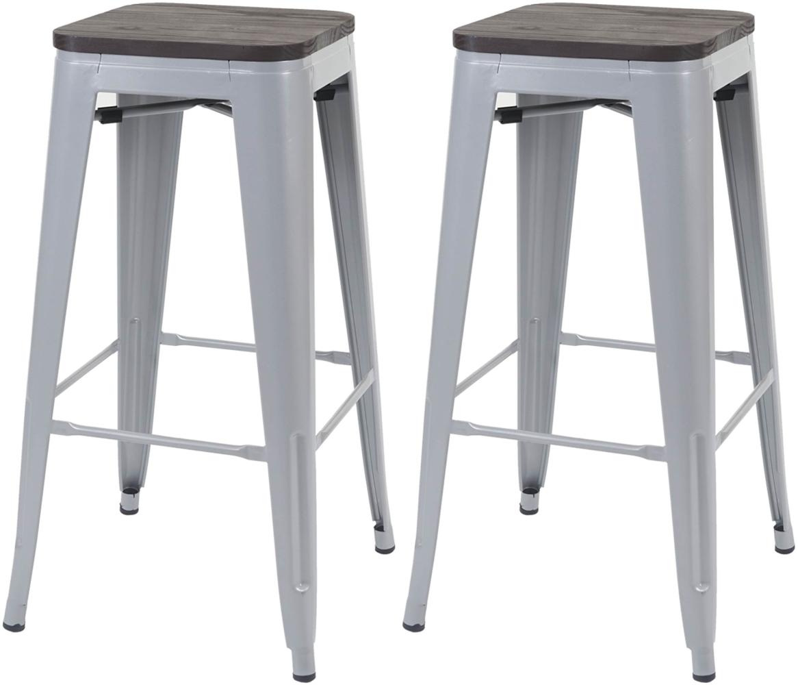2er-Set Barhocker HWC-A73 inkl. Holz-Sitzfläche, Barstuhl Tresenhocker, Metall Industriedesign stapelbar ~ grau Bild 1