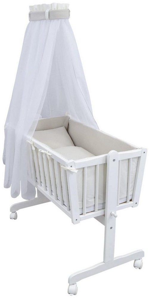 Baby-Delux Stubenbett Babywiege Komplettset Interlock Soft, Schaukelwiege Weiß 90x40cm Komplett Bettset Wiegenset Bild 1