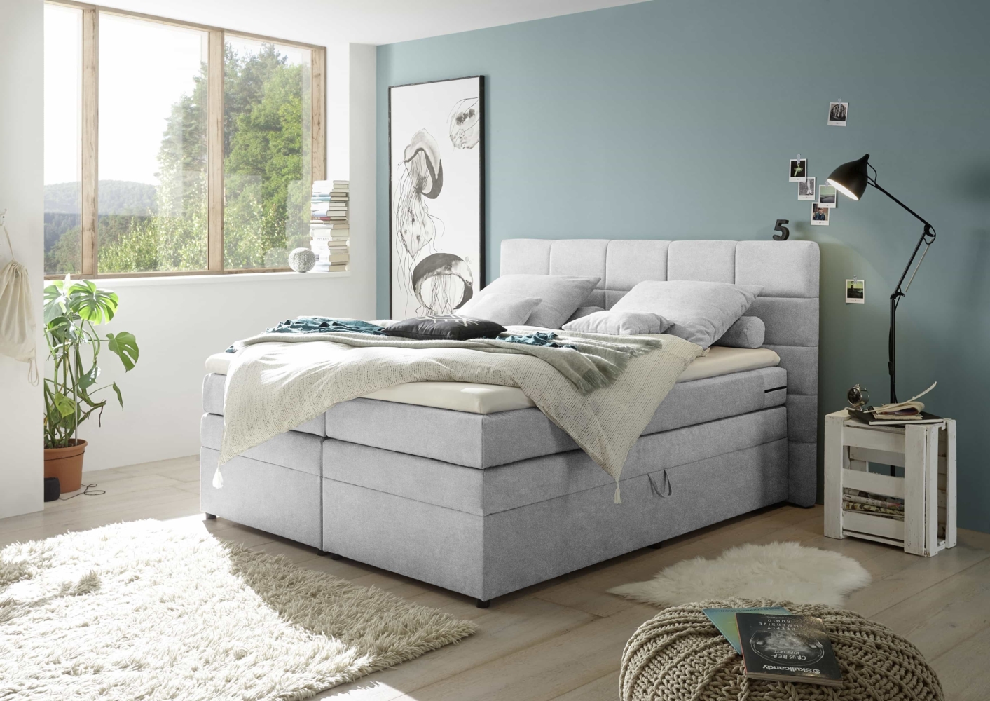 Boxspringbett mit Bettkasten 'TACOMA 2' Silber 180x200 Bild 1