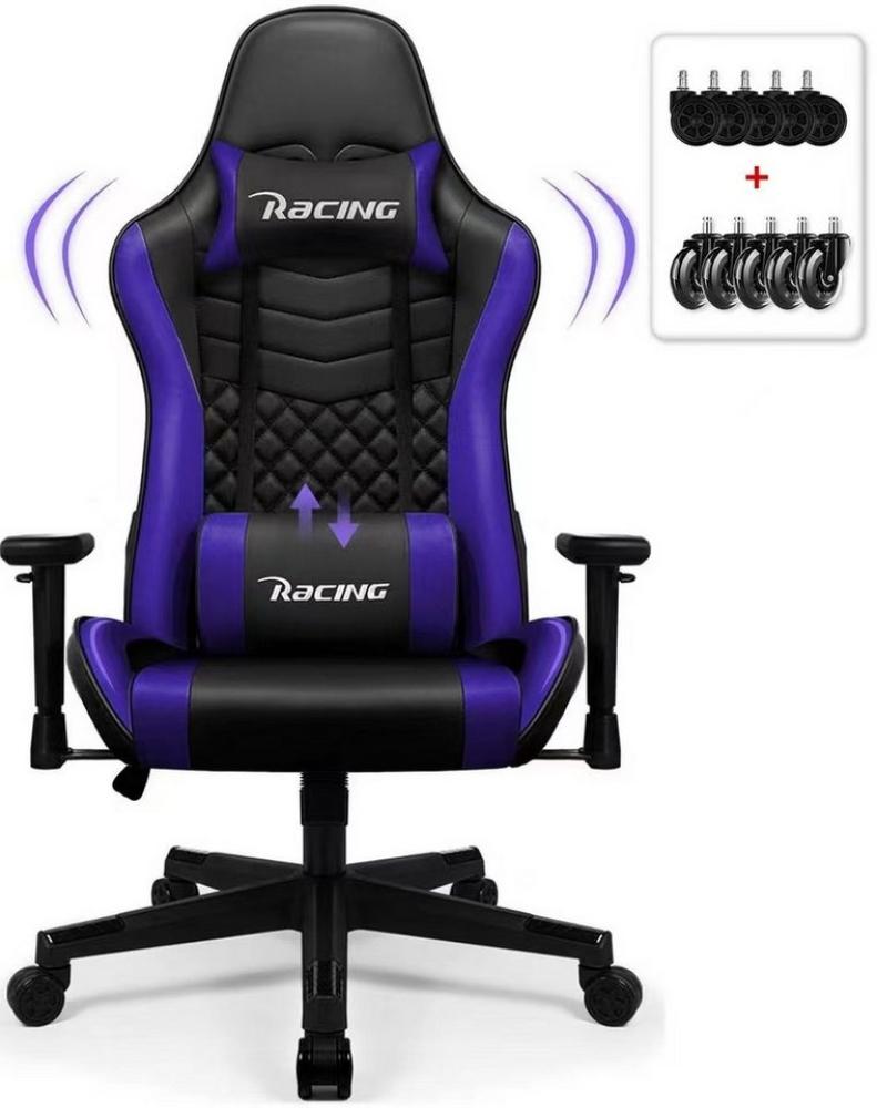 Homimaster Gaming-Stuhl Gaming Stuhl, Bürostuhl Wippfunktion bis zu 165° (Gaming Chair mit verstellbaren Lendenkissen, Armlehne und Kopfstütze), Gamer Stuhl Bequeme Sitzkissen, Gaming Stuhl 150 kg belastbarkeit Bild 1