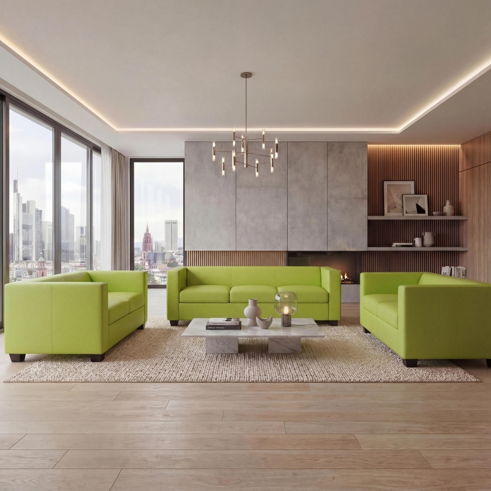 3-2-1 Sofagarnitur Couchgarnitur Loungesofa Lille ~ Kunstleder, hellgrün Bild 1