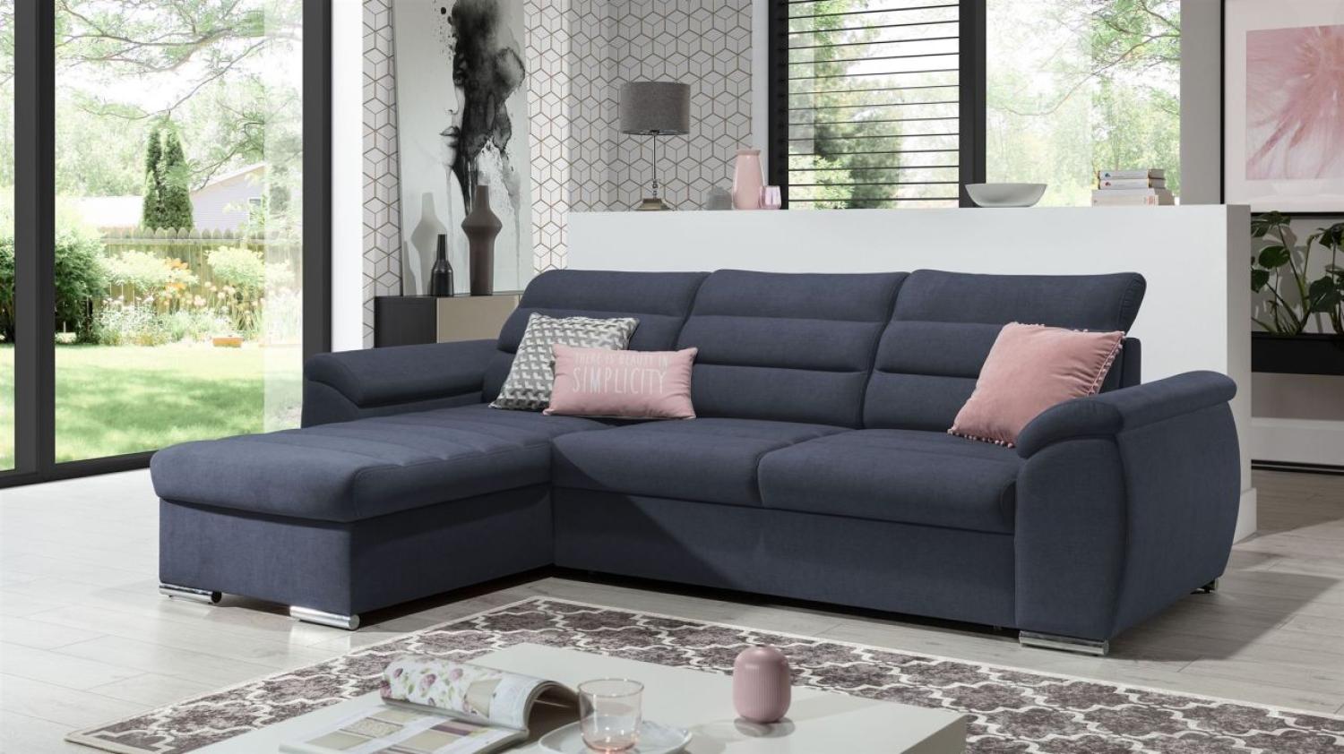 Ecksofa Schlafsofa Sofa PASCARA XS in Stoff Esito Dunkelblau Ottomane Links Bild 1