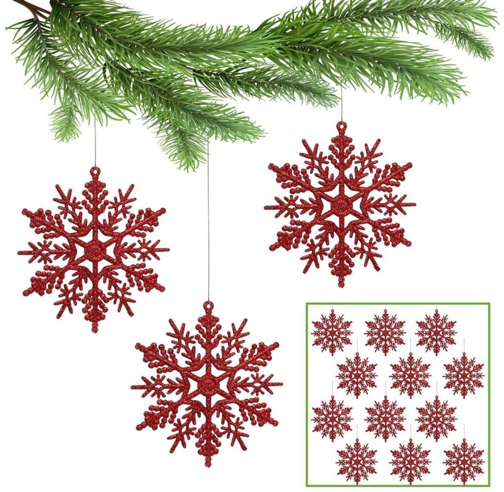 Sarcia. eu Weihnachtsbaumkugel Rote Sterne, Weihnachtsbaum-Schneeflocken 10cm, 12 Stück Bild 1