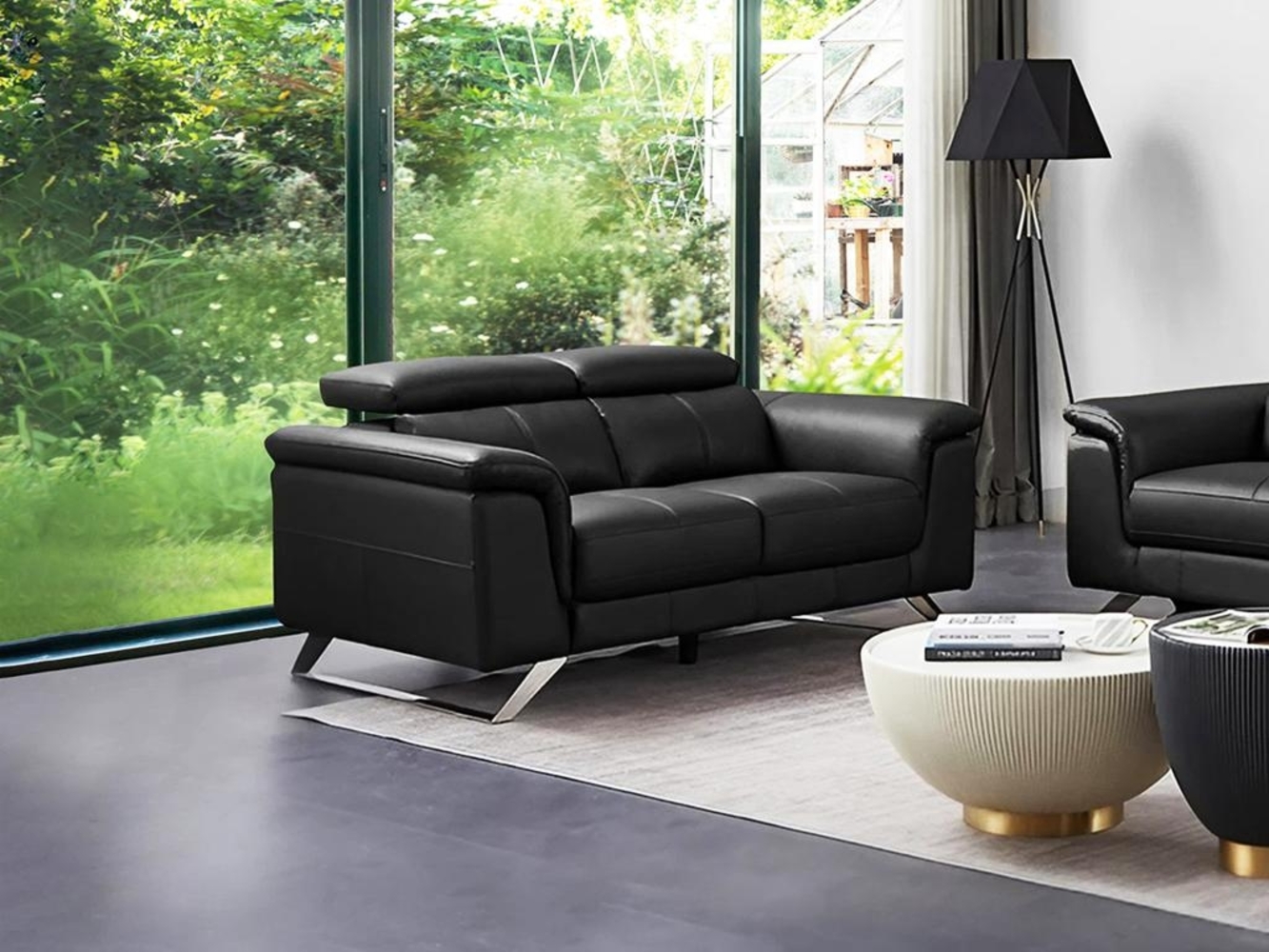 Vente-unique - Sofa 2-Sitzer - Rindsleder - Schwarz - BREYT II Bild 1