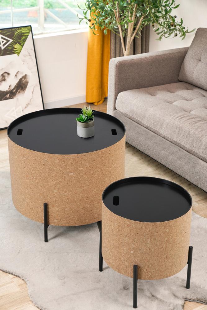 Couchtisch 2er Set aus MDF mit Kork Natur und abnehmbarer Tischplatte Bild 1