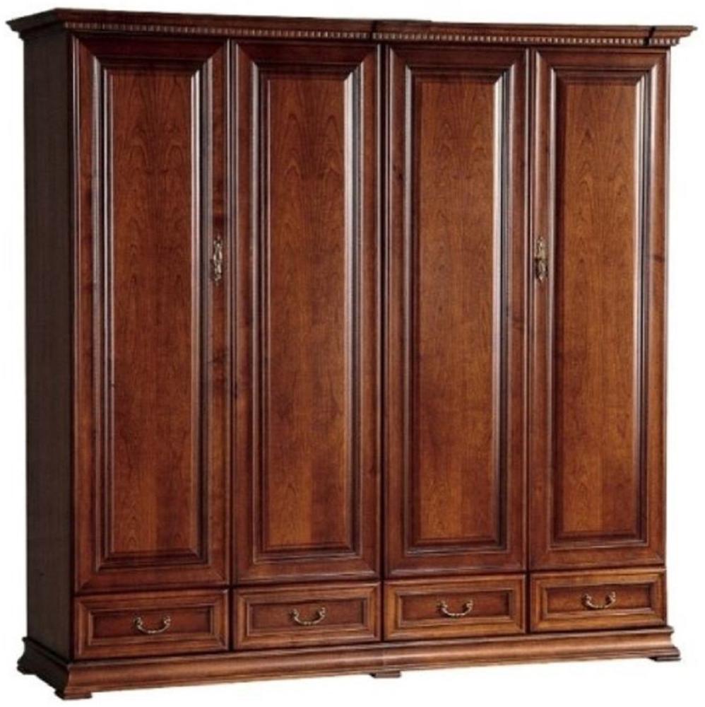 Casa Padrino Luxus Schlafzimmerschrank Braun 212,6 x 60,5 x H. 207,9 cm - Massivholz Kleiderschrank mit 4 Türen und 4 Schubladen - Luxus Massivholz Schlafzimmer Möbel Bild 1