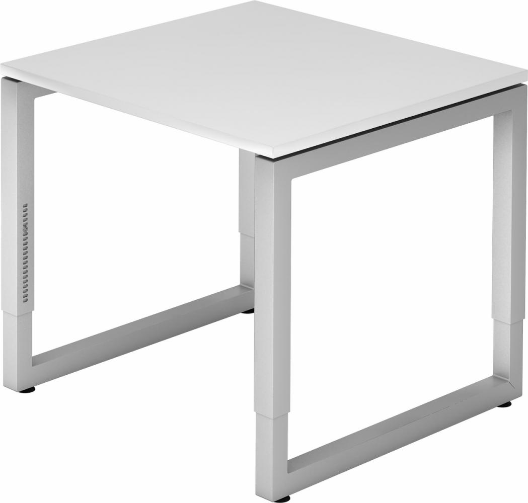 bümö höhenverstellbarer Schreibtisch R-Serie 80x80 cm in weiß, Gestell in Silber - PC Tisch klein für's Büro manuell höhenverstellbar, Computertisch verstellbar, RS-08-W-S Bild 1