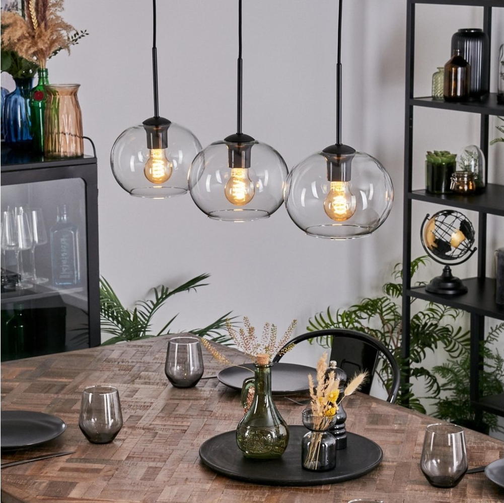 hofstein Hängeleuchte Hängelampe aus Metall/Glas in Schwarz/Klar, ohne Leuchtmittel, Hängeleuchte im Retro/Vintage-Design (20 cm), 3 x E27, max. 125 cm Bild 1