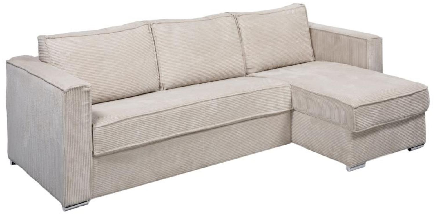 Vente-unique - Eckschlafsofa mit Matratze - Ecke wechselbar - Cord - Beige - Liegefläche mit Lattenrost mit breiten Latten 140 cm - Matratze 22 cm mit Memory Schaum - LORETO Bild 1